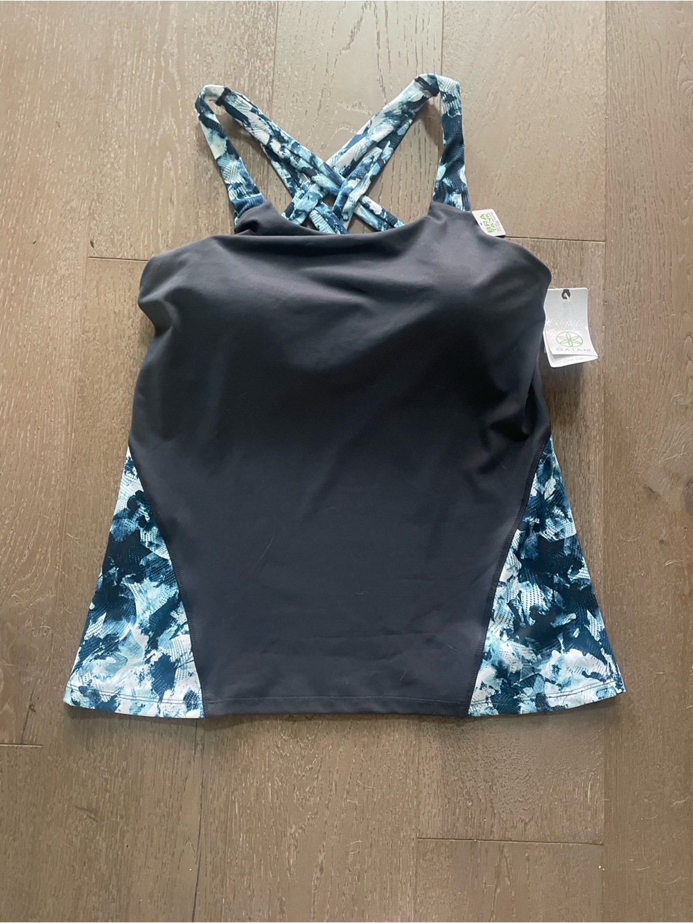 GAIAM Navy Tank Top with Blue Patterned Side Panels